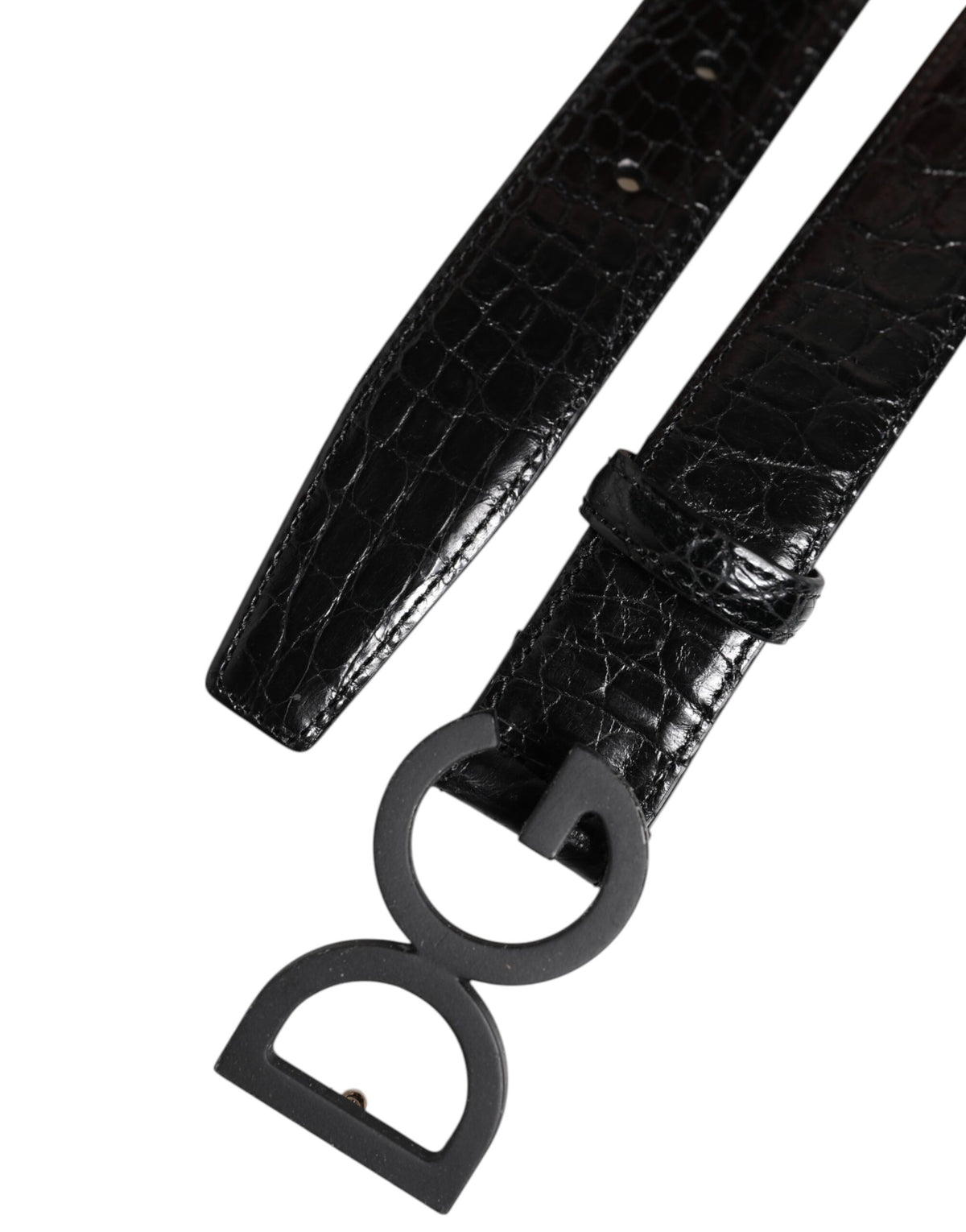 Dolce & Gabbana Brass Caiman Leather & Metal Belt - Black