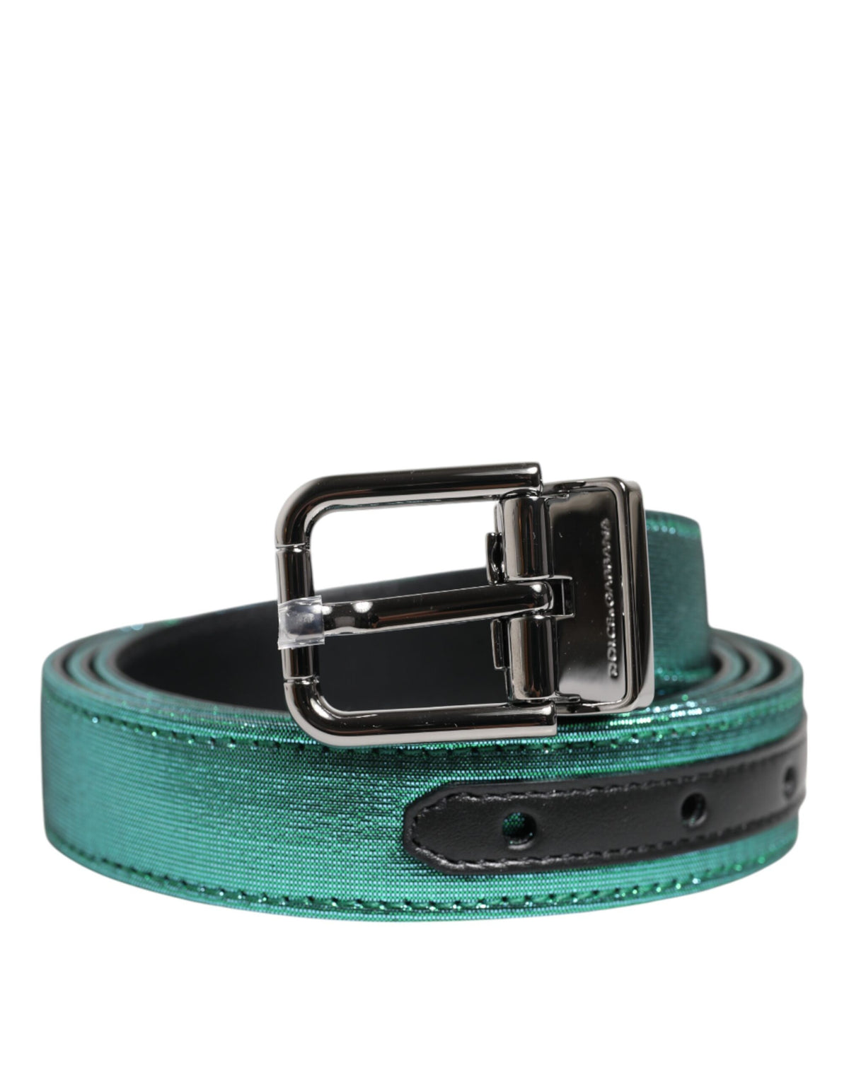 Dolce & Gabbana Polyester Lurex & Calf Leather Belt - Black Green Silver