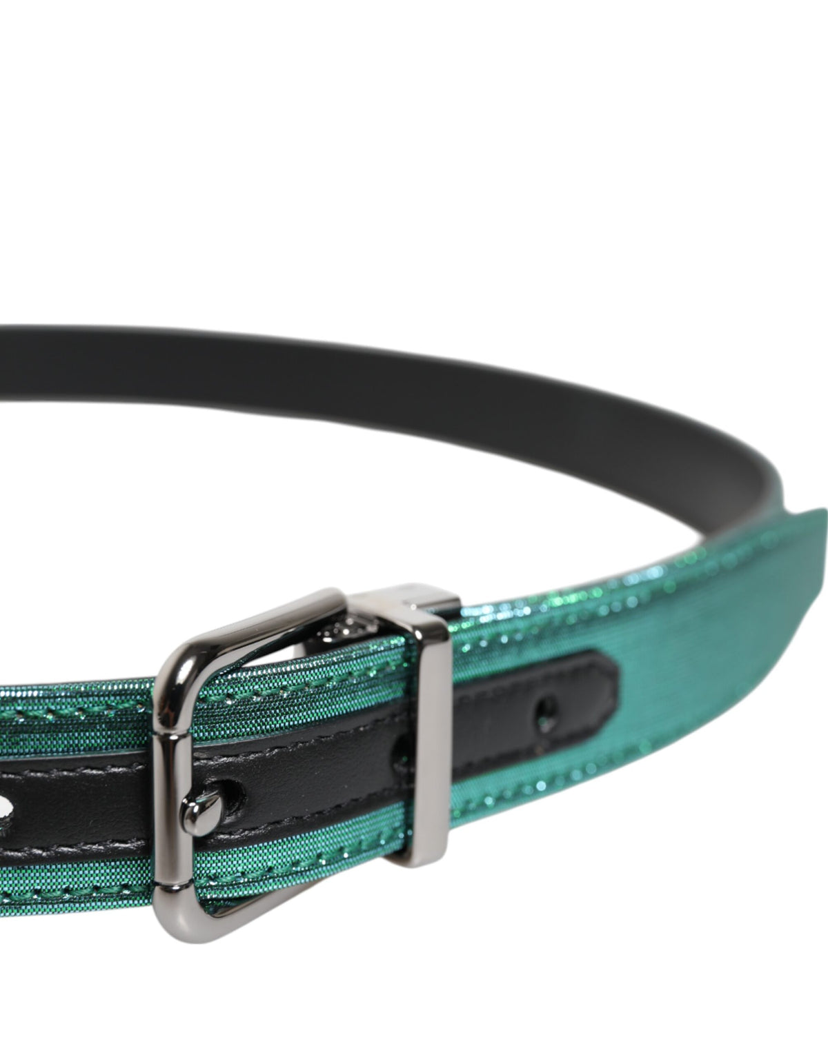 Dolce & Gabbana Polyester Lurex & Calf Leather Belt - Black Green Silver