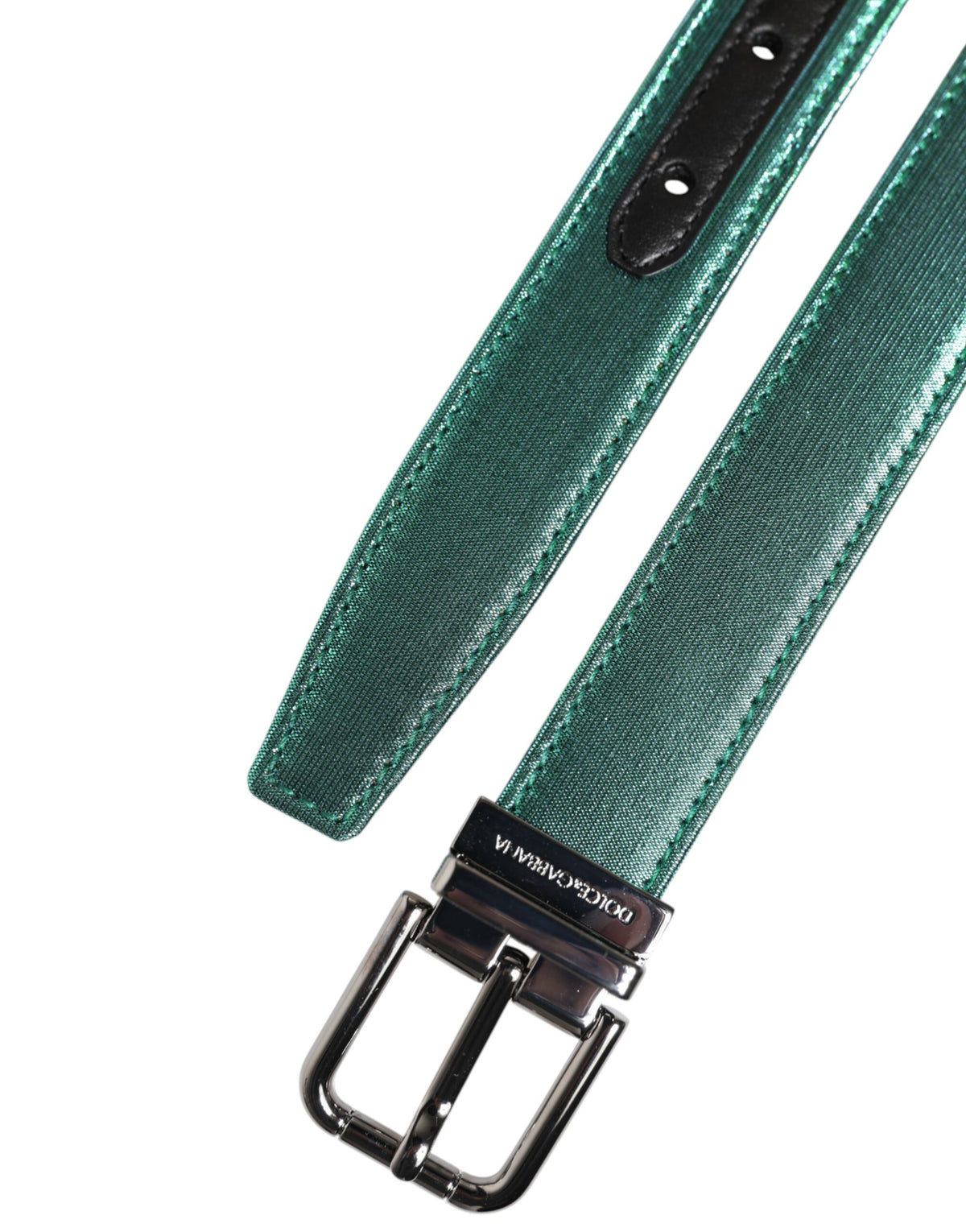 Dolce & Gabbana Polyester Lurex & Calf Leather Belt - Black Green Silver