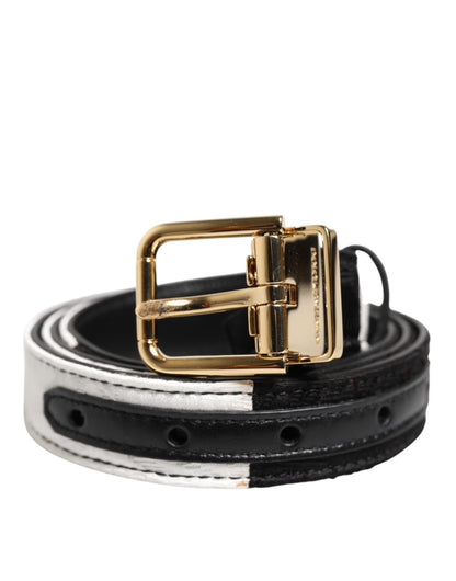 Dolce & Gabbana Leather & Metal Belt - Black Gold White Patchwork