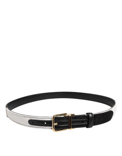 Dolce & Gabbana Leather & Metal Belt - Black Gold White Patchwork