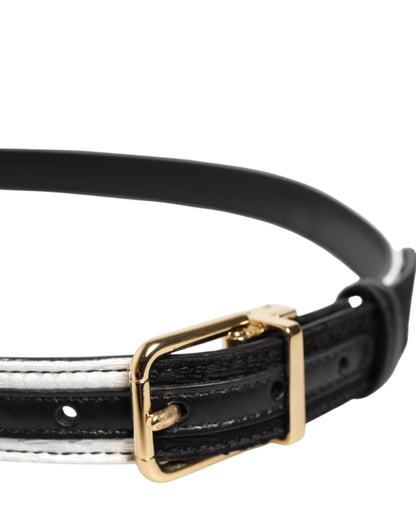 Dolce & Gabbana Leather & Metal Belt - Black Gold White Patchwork