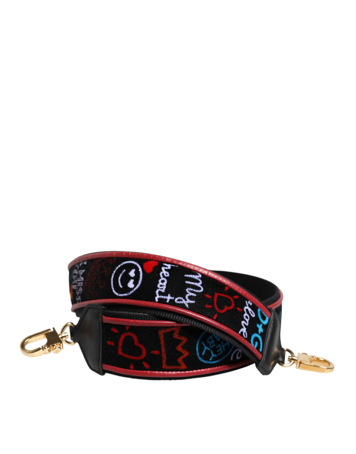 Dolce & Gabbana Calf Leather Cotton Shoulder Strap - Black Multicolor Print