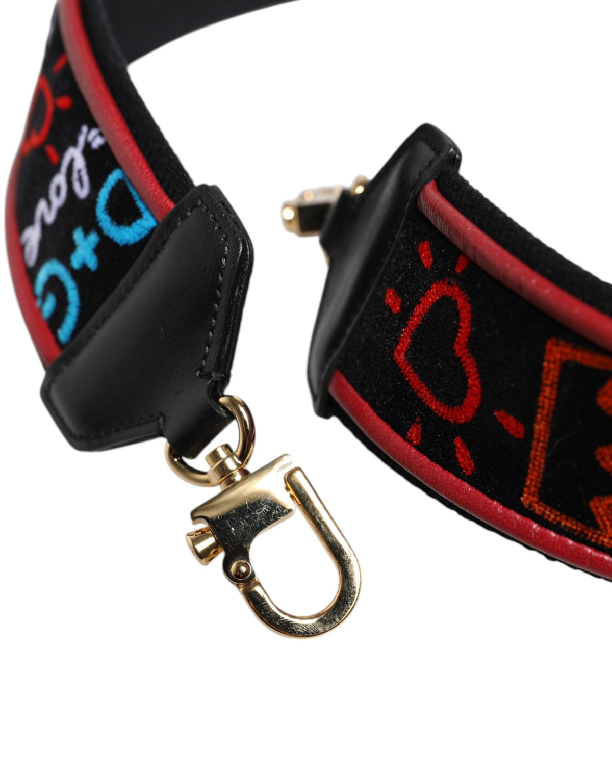 Dolce & Gabbana Calf Leather Cotton Shoulder Strap - Black Multicolor Print