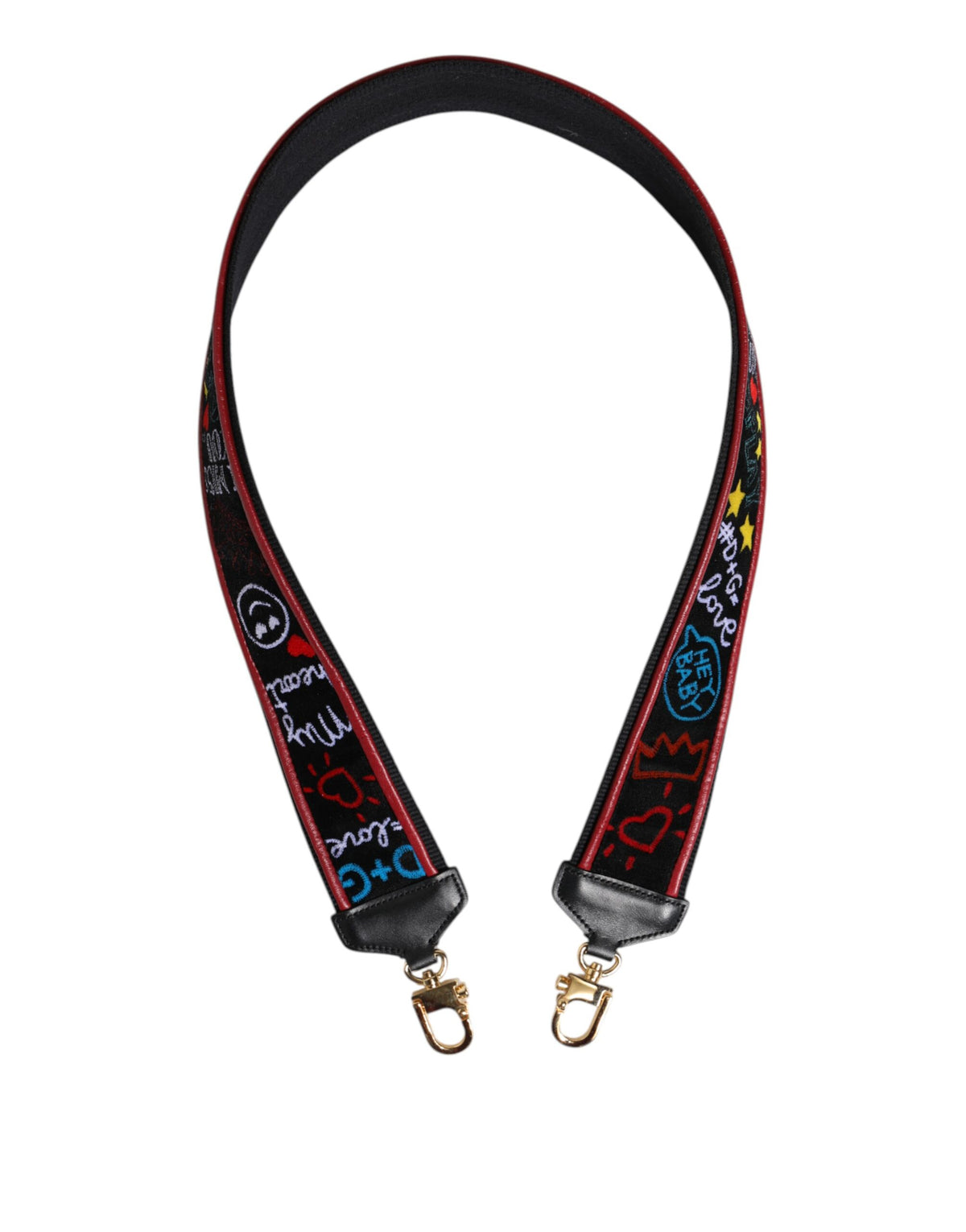 Dolce & Gabbana Calf Leather Cotton Shoulder Strap - Black Multicolor Print