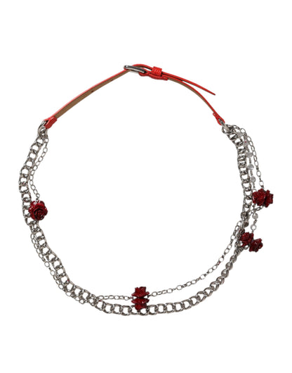 Dolce & Gabbana Brass Calf Leather & Resin Belt - Red Silver Floral