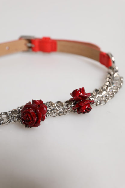 Dolce & Gabbana Brass Calf Leather & Resin Belt - Red Silver Floral