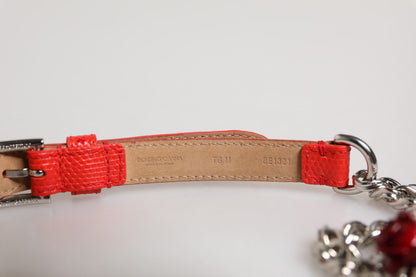 Dolce & Gabbana Brass Calf Leather & Resin Belt - Red Silver Floral