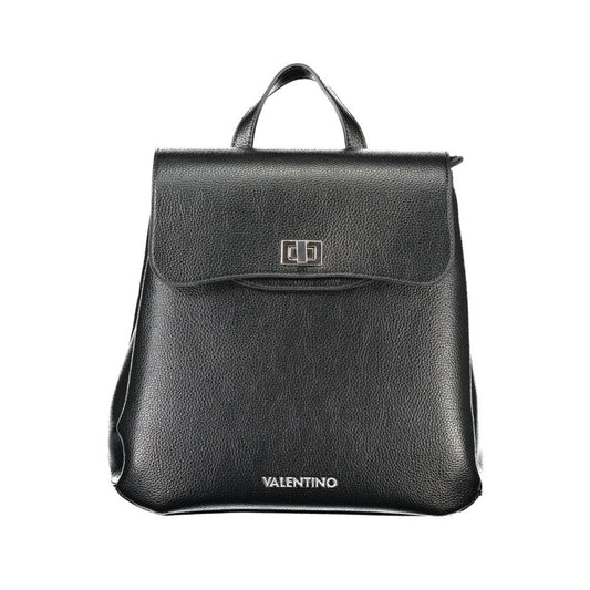 Mario Valentino Black Faux Grained Leather Flap Backpack