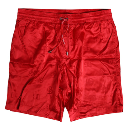 Dolce & Gabbana Red Nylon Drawstring Beachwear Shorts Swimwear