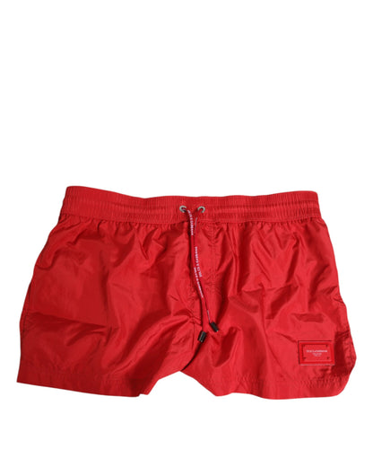 Dolce & Gabbana Red Drawstring Beachwear Men Shorts Swimwear