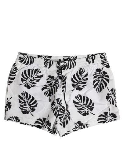 Dolce & Gabbana White Black Print Beachwear Shorts Swimwear