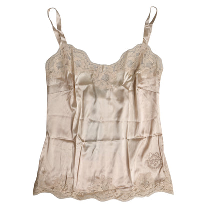 Dolce & Gabbana Beige Lace Silk Satin Tank Lingerie Underwear