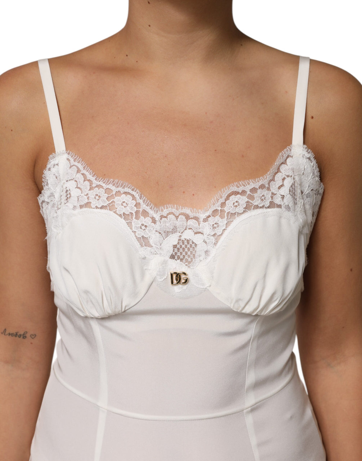 Dolce & Gabbana Women's Slip Cotton Silk Nylon & Lace Dress - White