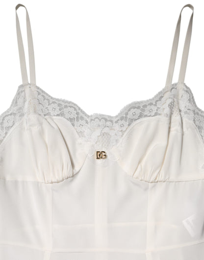 Dolce & Gabbana Women's Slip Cotton Silk Nylon & Lace Dress - White