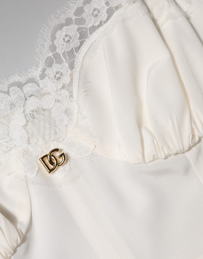 Dolce & Gabbana Women's Slip Cotton Silk Nylon & Lace Dress - White
