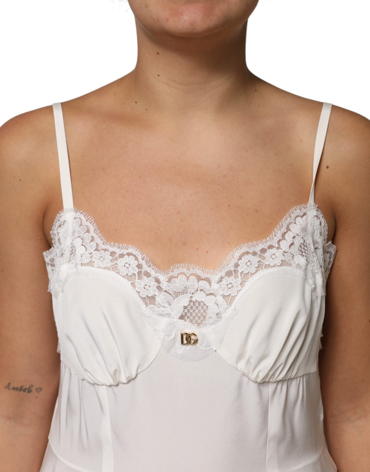 Dolce & Gabbana Women's Slip Cotton Silk Nylon & Lace Dress - Gold White