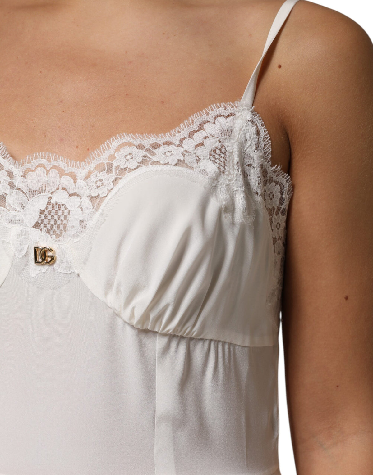 Dolce & Gabbana Women's Slip Cotton Silk Nylon & Lace Dress - Gold White