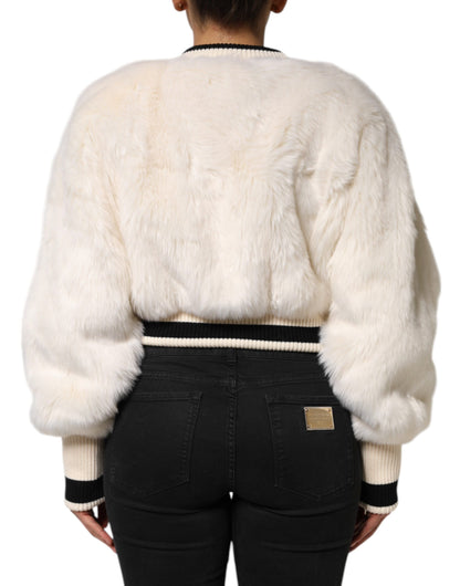 Dolce & Gabbana Women's Crop Top Cropped Crew Neck Acrylic Polyester Silk & Faux Fur Sweatshirt - Black White