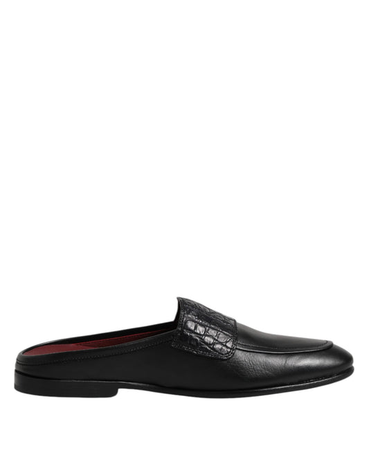 Dolce & Gabbana Men's Caiman Leather Calfskin Satin & Loafer Slip-On Shoes - Black