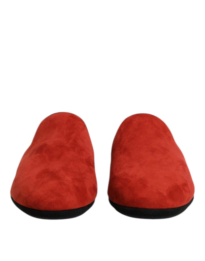 Dolce & Gabbana Men's Satin Velvet & Suede Leather Flat Slider Sandals - Orange