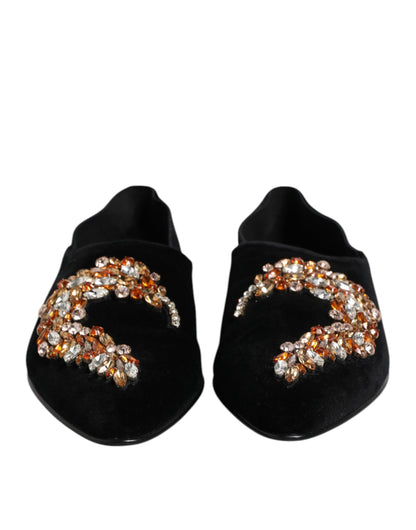 Dolce & Gabbana Men's Leather & Velvet Loafer Slip-On Shoes - Black Multicolor