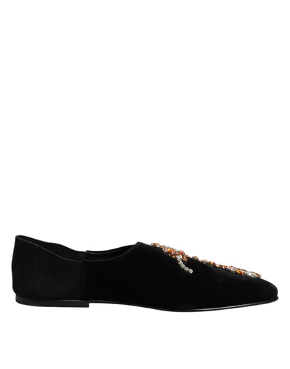 Dolce & Gabbana Men's Leather & Velvet Loafer Slip-On Shoes - Black Multicolor