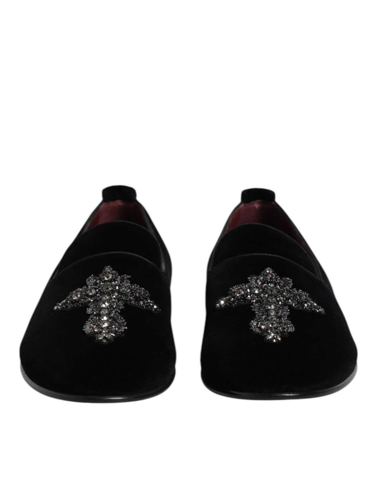 Dolce & Gabbana Men's Crystal Glass Leather & Velvet Loafer Slip-On Shoes - Black