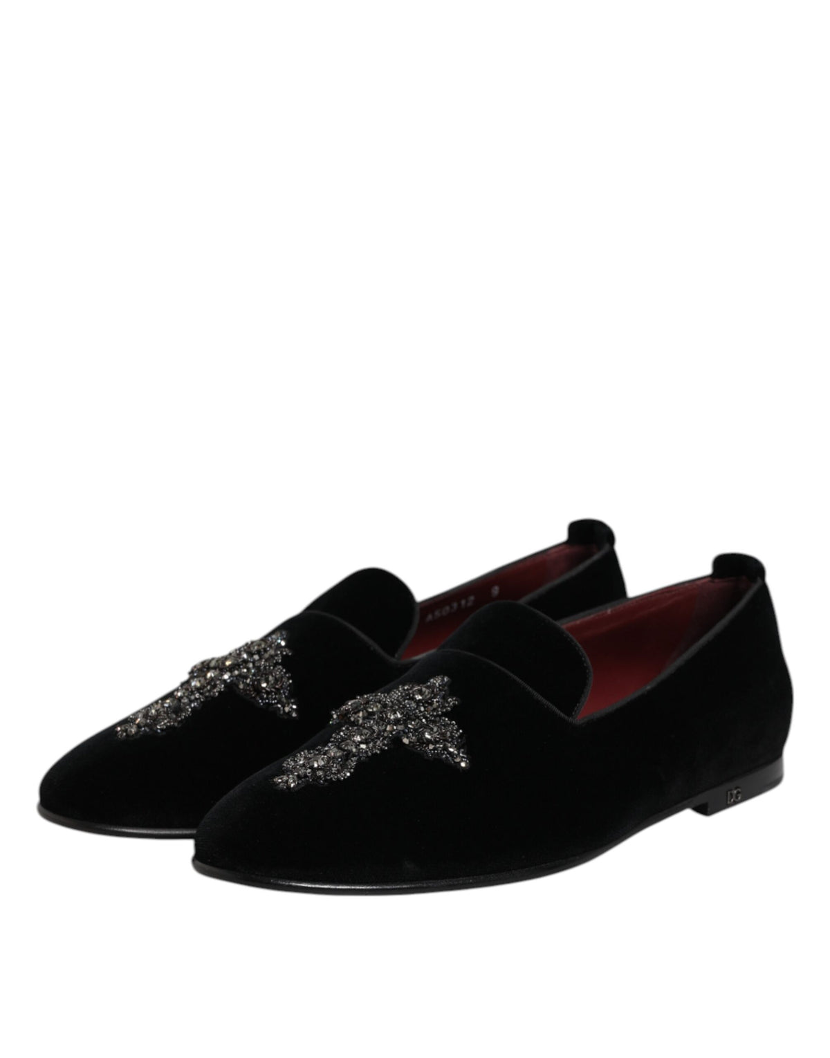 Dolce & Gabbana Men's Crystal Glass Leather & Velvet Loafer Slip-On Shoes - Black