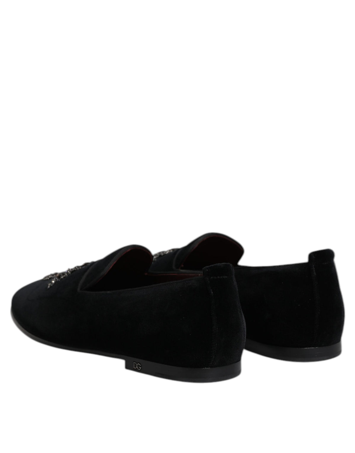 Dolce & Gabbana Men's Crystal Glass Leather & Velvet Loafer Slip-On Shoes - Black