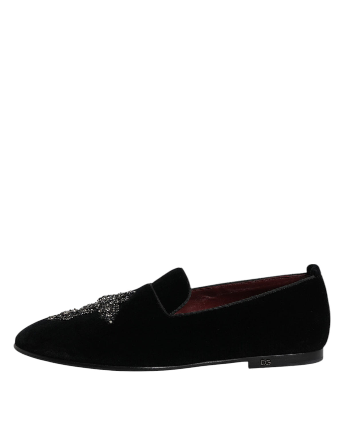 Dolce & Gabbana Men's Crystal Glass Leather & Velvet Loafer Slip-On Shoes - Black