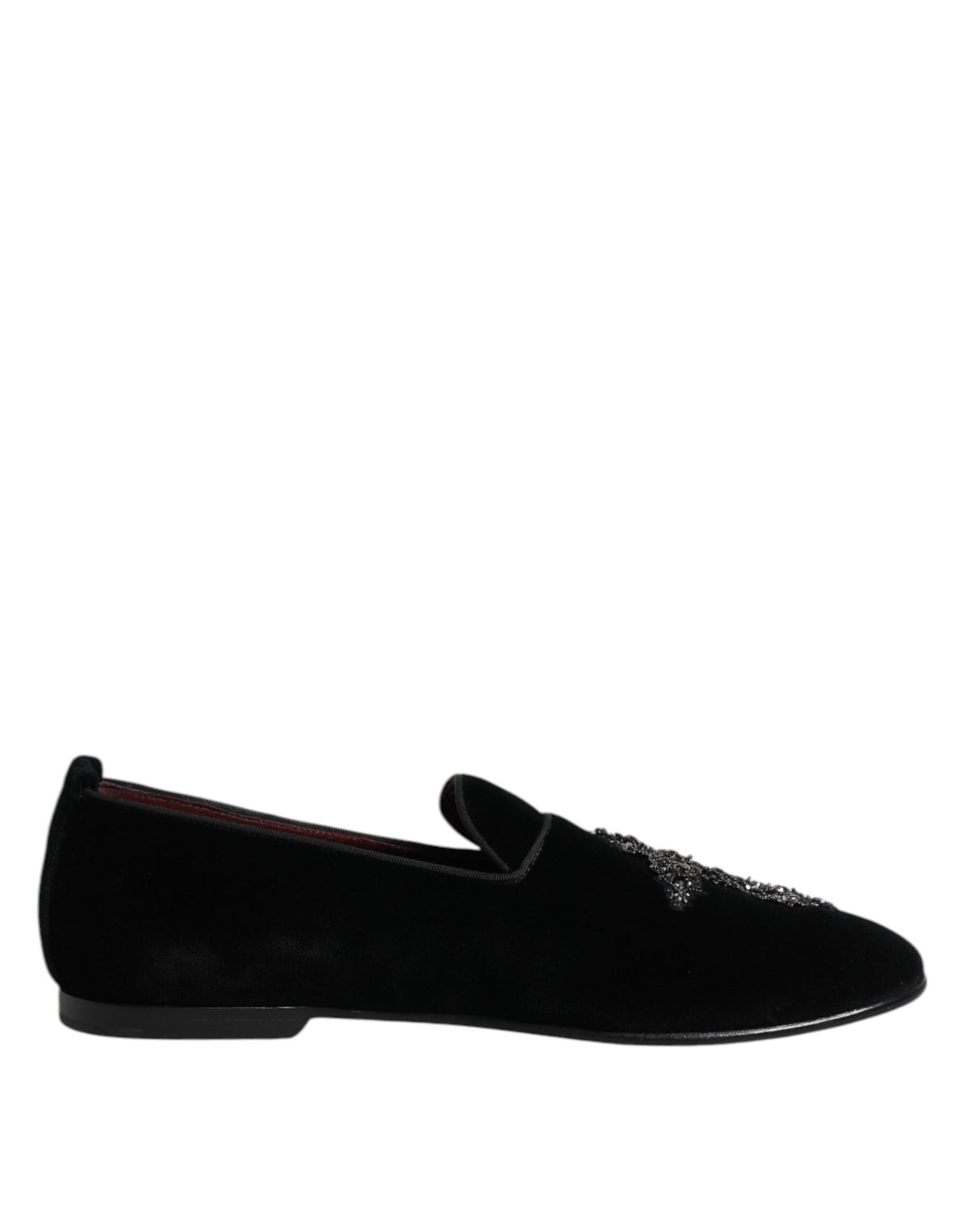 Dolce & Gabbana Men's Crystal Glass Leather & Velvet Loafer Slip-On Shoes - Black