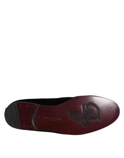 Dolce & Gabbana Men's Crystal Glass Leather & Velvet Loafer Slip-On Shoes - Black