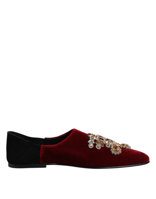 Dolce & Gabbana Men's Cotton Velvet & Leather Loafer Slip-On Shoes - Black Red