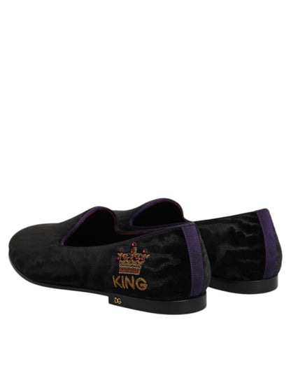 Dolce & Gabbana Men's Cotton Leather Polyester & Viscose Loafer Slip-On Shoes - Black