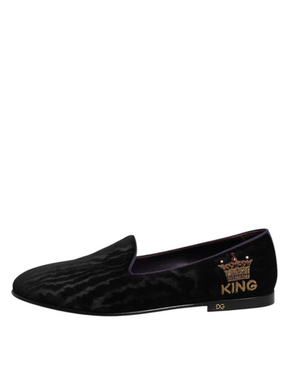Dolce & Gabbana Men's Cotton Leather Polyester & Viscose Loafer Slip-On Shoes - Black