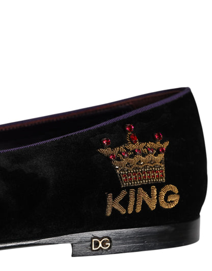 Dolce & Gabbana Men's Cotton Leather Polyester & Viscose Loafer Slip-On Shoes - Black