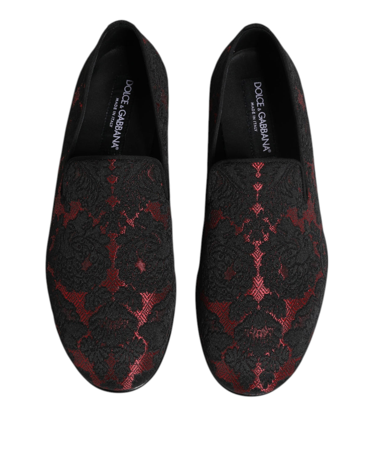 Dolce & Gabbana Men's Leather Loafer Slip-On Shoes - Black Red Floral Jacquard