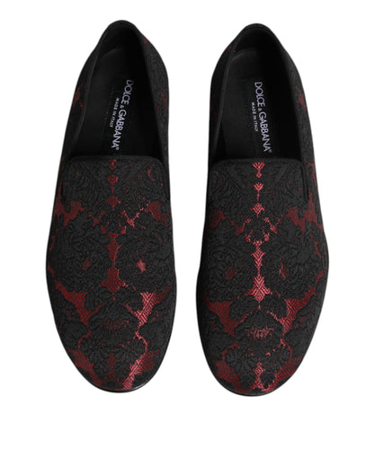 Dolce & Gabbana Men's Leather Loafer Slip-On Shoes - Black Red Floral Jacquard