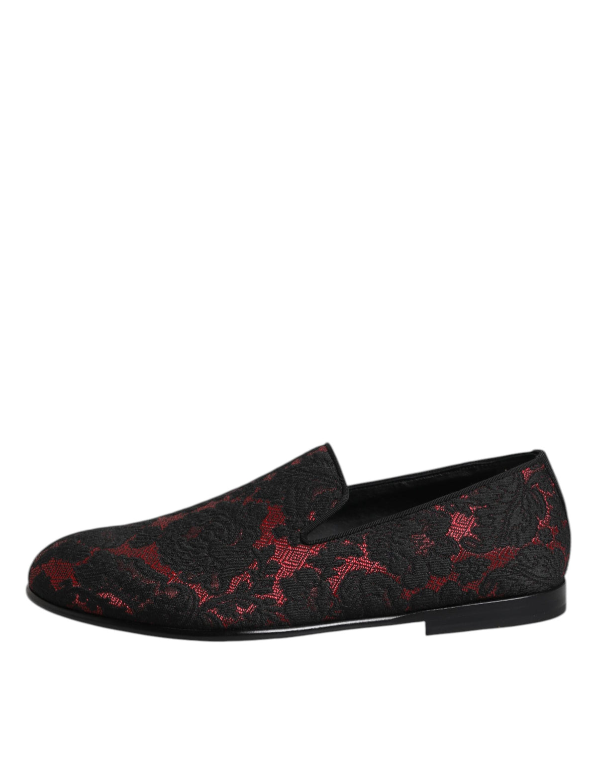 Dolce & Gabbana Men's Leather Loafer Slip-On Shoes - Black Red Floral Jacquard