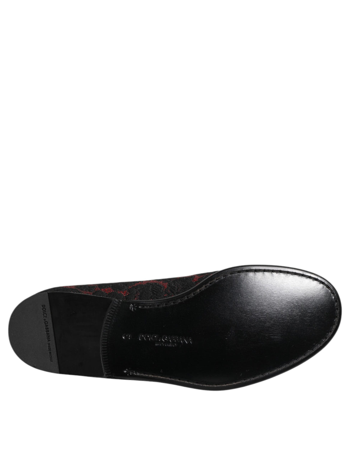 Dolce & Gabbana Men's Leather Loafer Slip-On Shoes - Black Red Floral Jacquard