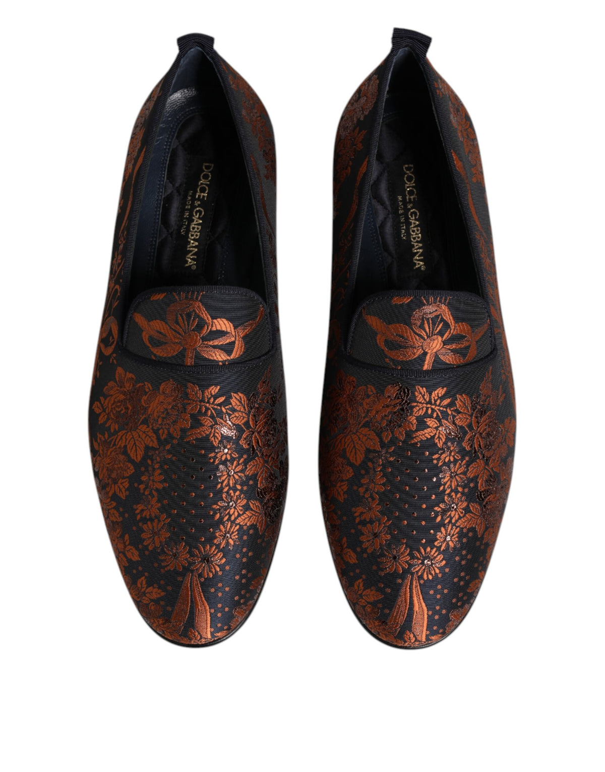 Dolce & Gabbana Men's Cotton Leather Polyester & Viscose Loafer Slip-On Shoes - Black Floral Jacquard