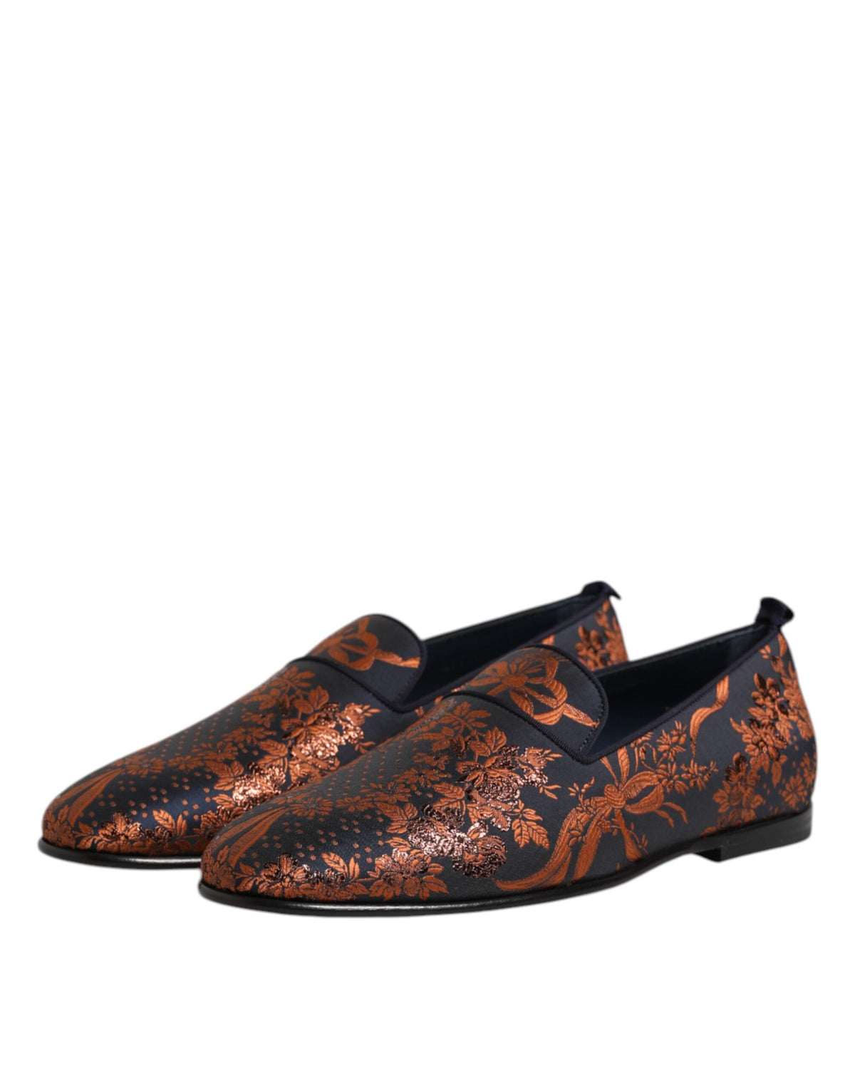 Dolce & Gabbana Men's Cotton Leather Polyester & Viscose Loafer Slip-On Shoes - Black Floral Jacquard