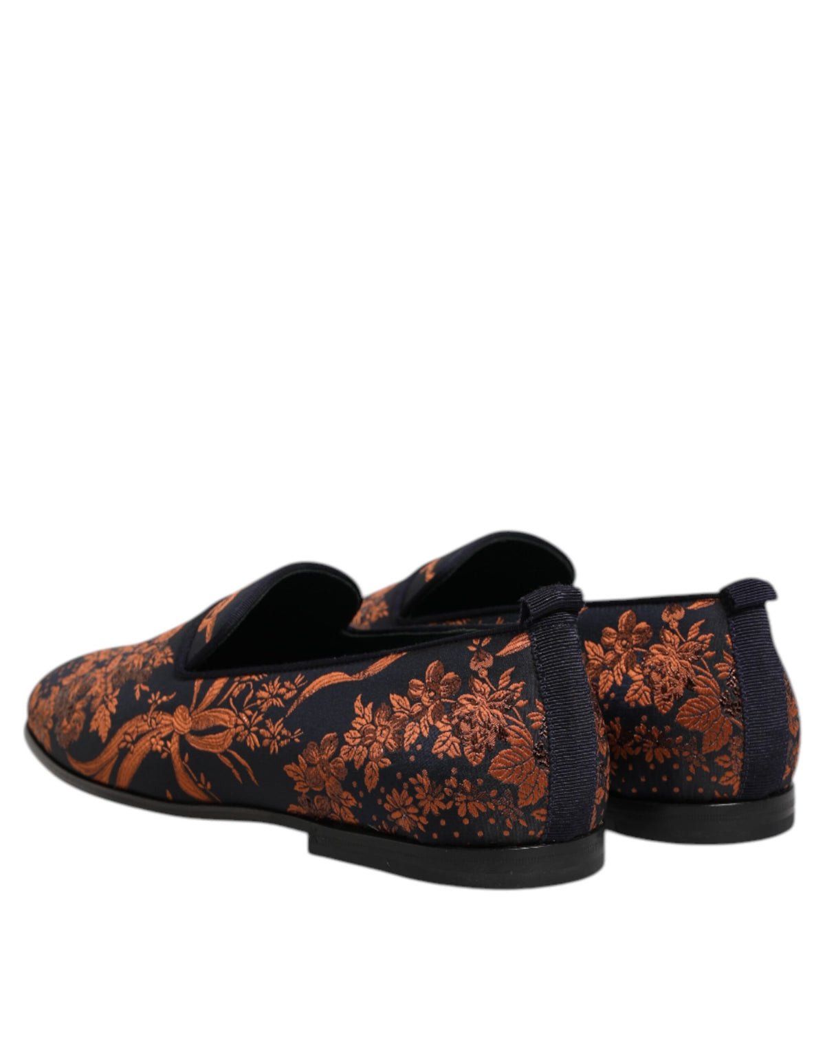 Dolce & Gabbana Men's Cotton Leather Polyester & Viscose Loafer Slip-On Shoes - Black Floral Jacquard