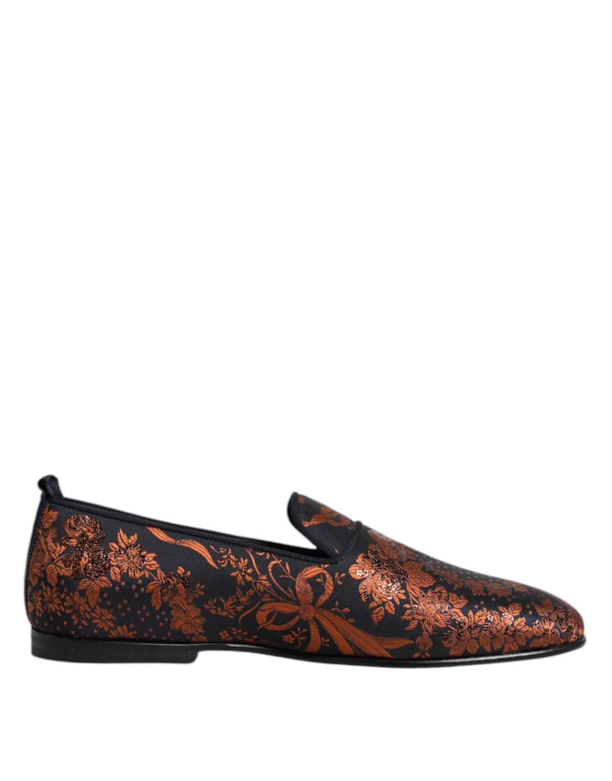 Dolce & Gabbana Men's Cotton Leather Polyester & Viscose Loafer Slip-On Shoes - Black Floral Jacquard