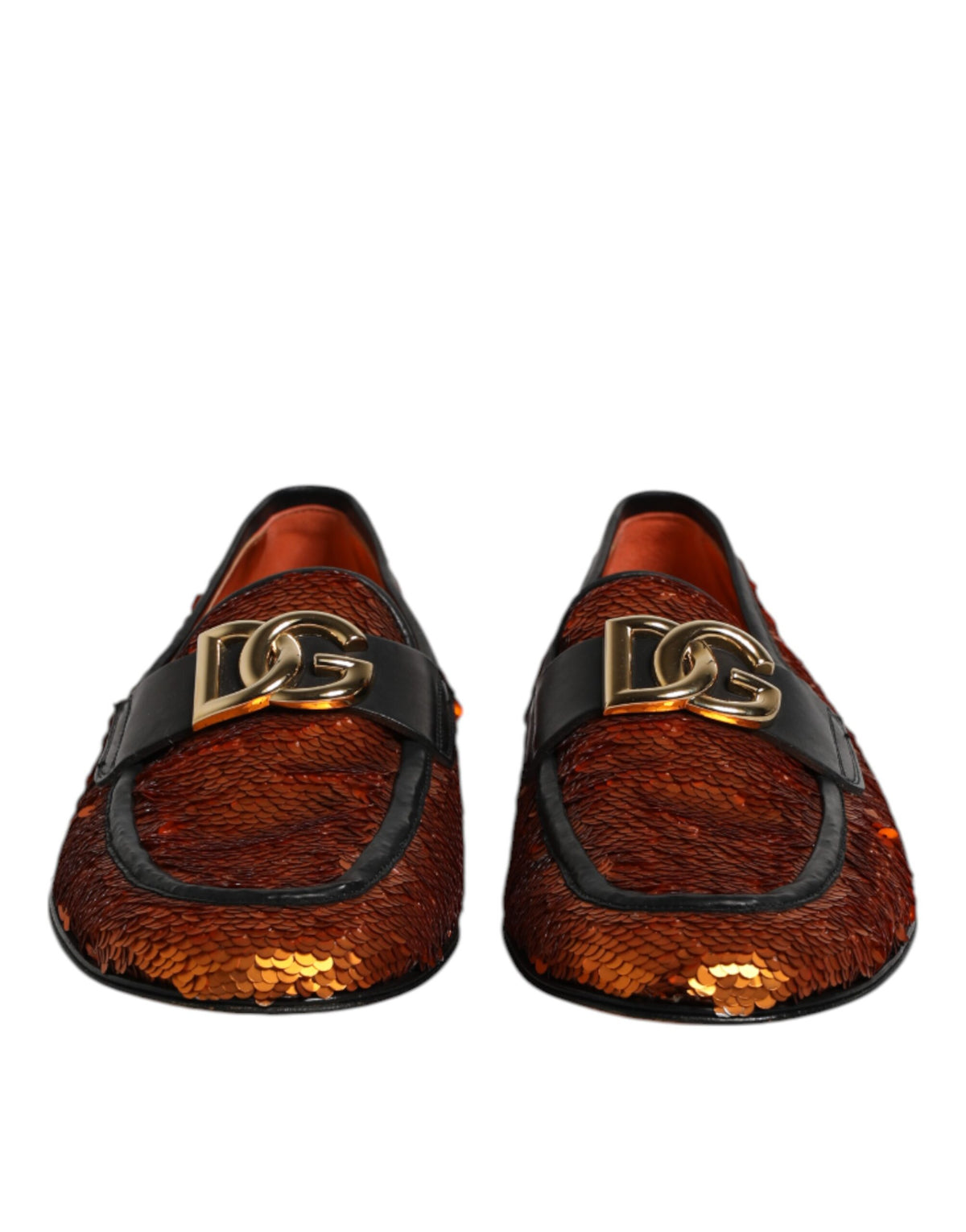Dolce & Gabbana Men's Calf & Lambskin Leather Polyester Silk Loafer Slip-On Strap Shoes - Black Gold Orange