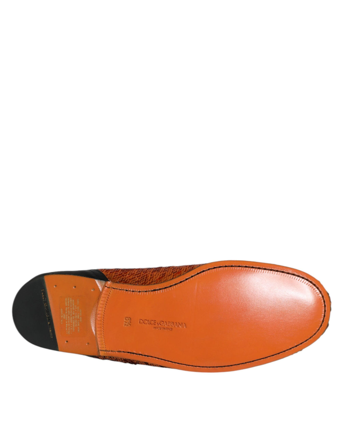 Dolce & Gabbana Men's Calf & Lambskin Leather Polyester Silk Loafer Slip-On Strap Shoes - Black Gold Orange