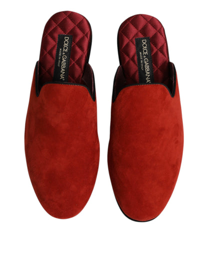 Dolce & Gabbana Men's Satin Velvet & Suede Leather Flat Slider Sandals - Orange