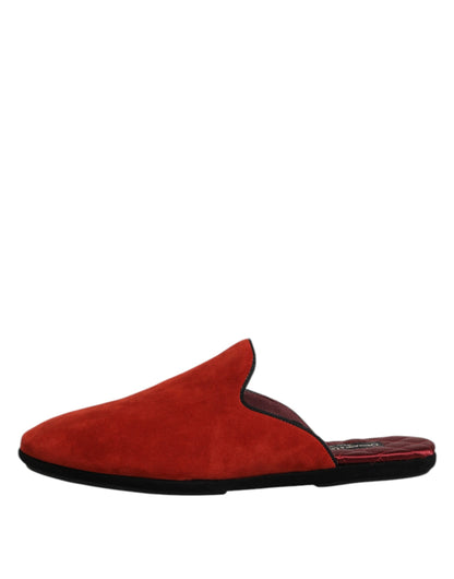 Dolce & Gabbana Men's Satin Velvet & Suede Leather Flat Slider Sandals - Orange